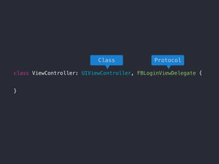 class ViewController: UIViewController, FBLoginViewDelegate {
}
ProtocolClass
 