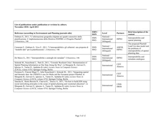 List of publications under publication or revision by editors.
November 2010- April 2011

                                                                                              ISBN /                              Brief description of the
Reference (according to Environment and Planning journals stile)                                       Level           Partners
                                                                                              ISSN                                content
Ombuen S., 2011, “L’informazione geografica digitale nei quadri conoscitivi della                      National /
                                                                                              ISSN                                Interoperability and
pianificazione. L’implementazione della Direttiva INSPIRE e il Progetto Plan4all”,                     International   DIPSU
                                                                                              0042-                               spatial planning
Urbanistica, 146                                                                                       (bilingual)
                                                                                                                                  The proposed Plan4all
                                                                                                       National /                 Land Use data model and
Camerata F., Ombuen S., Vico F., 2011, “L'interoperabilità e gli urbanisti: una proposta di   ISSN                     AMFM,
                                                                                                       International              the problems of
“modello dati” per la pianificazione”, Urbanistica, 146                                       0042-                    DIPSU
                                                                                                       (bilingual)                interoperability of spatial
                                                                                                                                  planning data
                                                                                                       National /
                                                                                              ISSN                                Interoperability and
De Marco G., 2011 “Interoperabilità e cataloghi dei metadati” Urbanistica, 146                         International   DIPSU
                                                                                              0042-                               metadata catalogues
                                                                                                       (bilingual)
Schrenk M., Neuschmid J., Patti D., 2011, “Towards 'Resilient Cities'. Harmonisation of
Spatial Planning Information as One Step Along the Way”, in Murgante B., Gervasi O.,                                   CEIT
                                                                                                       International
Iglesias A., Taniar D., Apduhan B. (eds), Lecture Notes in Computer Science                                            Alanova
(LNCS), volume 6783, Springer-Verlag, Berlin
Formosa S., Vincent Magri V., Julia Neuschmid J., Schrenk M., 2011, “Integrating spatial
and thematic data: the CRISOLA case for Malta and the European project Plan4all, in                                    CEIT
                                                                                                       International
Murgante B., Gervasi O., Iglesias A., Taniar D., Apduhan B. (eds), Lecture Notes in                                    Alanova
Computer Science (LNCS), volume 6783, Springer-Verlag, Berlin
Janecka K., Raitis Berzins R., Charvat K., Dzerve A., 2011, “On how to build SDI using
social networking principles in the scope of spatial planning and vocational education”, in                            UWB
Murgante B., Gervasi O., Iglesias A., Taniar D., Apduhan B. (eds), Lecture Notes in                    International
                                                                                                                       HRSS
Computer Science (LNCS), volume 6783, Springer-Verlag, Berlin




                                                                           Page 5 of 12
 