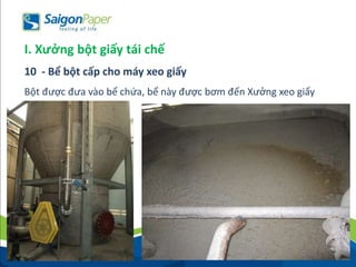 Bột được đưa vào bể chứa, bể này được bơm đến Xưởng xeo giấy
I. Xưởng bột giấy tái chế
10 - Bể bột cấp cho máy xeo giấy
 