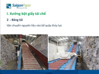 Vận chuyển nguyên liệu vào bể quậy thủy lực
I. Xưởng bột giấy tái chế
2 - Băng tải
 