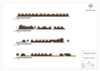 SCALE ( @A2 )
CHECKED BYDRAWN BY DATE
PROJECT
TITLE
PROJECT NUMBER
DRAWING NUMBER
CLIENT
REV
1 : 500
Elevations at Perimeter
Oxford Brookes Studio 2
N/A
Author Checker
A10
Project Number
1 : 500
East Facing Elevation
1
1 : 500
West Facing Elevation
2
1 : 500
North Facing Elevation
3
1 : 500
South Facing Elevation
4
North
0
SCALE 1:
2520151055
m500
 