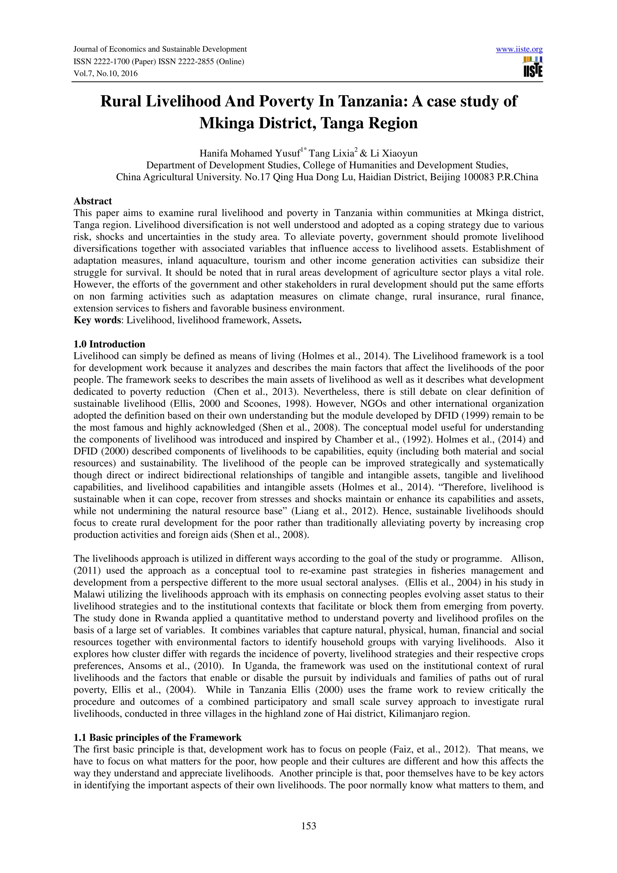 Rural Livelihood And Poverty In Tanzania | PDF