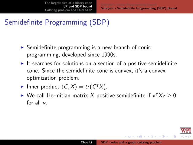 Semidefinite programming, binary codes and a graph coloring problem | PDF