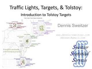 Traffic Lights, Targets, & Tolstoy:
Introduction to Tolstoy Targets
Dennis Sweitzer
www.dennis-sweitzer.com
denswei@gmail.com
(Enterprise dashboard
with 4 dredging projects)
 