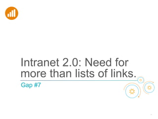 44
Intranet 2.0: Need for
more than lists of links.
Gap #7
 