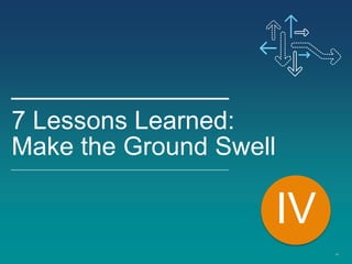 48
7 Lessons Learned:
Make the Ground Swell
IV
 