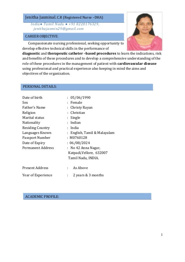 resume format for fresher staff nurse