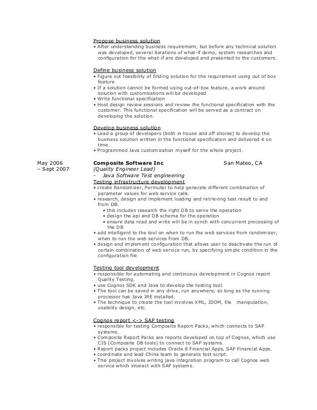 cognos sample resume