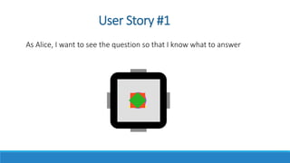 User Story #1
As Alice, I want to see the question so that I know what to answer
 