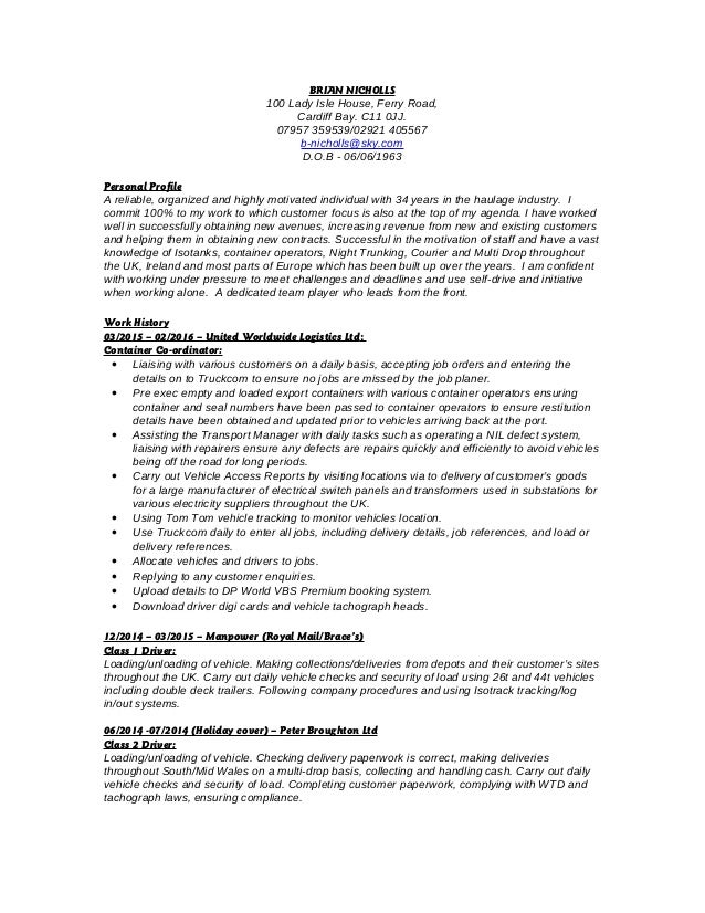 brian nicholls cv hgv driver cv