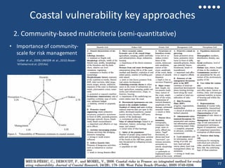 Coastal vulnerability key approaches
2. Community-based multicriteria (semi-quantitative)
• Importance of community-
scale for risk management
Cutter et al.,2008;UNISDR et al.,2010;Boyer-
Villemaireet al.(2014a)
77
 