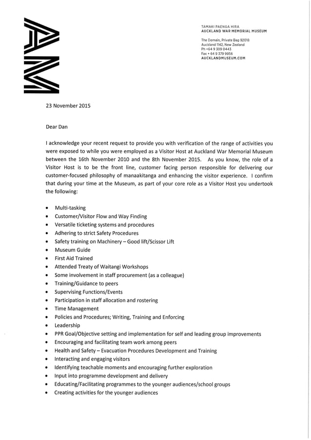 Museum Letter of Skills | PDF