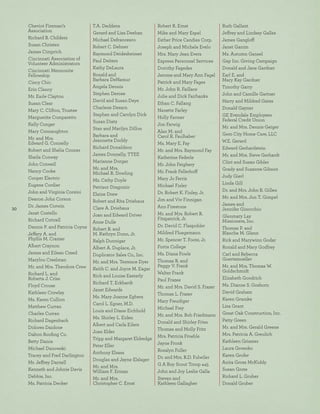 30
Cheviot Fireman’s
Association
Richard B. Childers
Susan Christen
James Cimprich
Cincinnati Association of
Volunteer Administrators
Cincinnati Mennonite
Fellowship
Cincy Chic
Erin Clancy
Mr. Earle Clayton
Susan Clear
Mary C. Clifton, Trustee
Marguerite Comparetto
Kelly Conger
Mary Connaughton
Mr. and Mrs.
Edward G. Connelly
Robert and Shelia Conner
Sheila Conway
John Conwell
Nancy Cooke
Cooper Electric
Eugene Cordier
John and Virginia Corsini
Deacon John Corson
Dr. James Corwin
Janet Costello
Richard Cottrell
Dennis P. and Patricia Coyne
Jeffery A. and
Phyllis M. Cramer
Albert Craynon
James and Eileen Creed
Marylou Creelman
Mr. and Mrs. Theodore Crew
Richard L. and
Roberta J. Criss
Floyd Crouse
Kathleen Crowley
Ms. Karen Cullion
Matthew Curran
Charles Curran
Richard Dagenbach
Dolores Daidone
Dalton Rooﬁng Co.
Betty Dance
Michael Danowski
Tracey and Fred Darlington
Mr. Jeffrey Darnell
Kenneth and Johnie Davis
Debbie, Inc.
Ms. Patricia Decker
T.A. Deddens
Gerard and Lisa Deehan
Michael Defrancesco
Robert C. Dehner
Raymond Deidesheimer
Paul Deiters
Kathy DeLaura
Ronald and
Barbara DeNamur
Angela Dennis
Stephen Derose
David and Susan Deye
Charlene Dezarn
Stephen and Carolyn Dick
Susan Dietz
Stan and Marilyn Dillon
Barbara and
Jeannette Doddy
Richard Donaldson
James Donnelly, TTEE
Marianne Dorger
Mr. and Mrs.
Michael R. Dowling
Ms. Cathy Doyle
Petrisor Dragomir
Elaine Drew
Robert and Rita Driehaus
Clare A. Driehaus
Joan and Edward Driver
Anne Dulle
Robert B. and
M. Kathryn Dunn, Jr.
Ralph Dunnigar
Albert A. Duplace, Jr.
Duplicator Sales Co., Inc.
Mr. and Mrs. Terrence Dyer
Keith C. and Joyce M. Eagar
Rich and Louise Easterly
Richard T. Eckhardt
Janet Edwards
Ms. Mary Joanne Egbers
Carol L. Egner, M.D.
Louis and Diane Eichhold
Ms. Shirley L. Eiden
Albert and Carla Eilers
Joan Elder
Tripp and Margaret Eldredge
Peter Eller
Anthony Elsass
Douglas and Jayne Elslager
Mr. and Mrs.
William F. Erman
Mr. and Mrs.
Christopher C. Ernst
Robert R. Ernst
Mike and Mary Espel
Esther Price Candies Corp.
Joseph and Michele Evelo
Mrs. Mary Jean Evers
Express Personnel Services
Dorothy Fagedes
Jerome and Mary Ann Fagel
Patrick and Mary Fages
Mr. John R. Faillace
Julie and Dick Fairbanks
Ethan C. Fallang
Nanette Farley
Holly Farmer
Jim Farwig
Alan M. and
Carol R. Faulhaber
Ms. Mary E. Fay
Mr. and Mrs. Raymond Fay
Katherine Federle
Mr. John Feighery
Mr. Frank Fellerhoff
Mary Jo Ferris
Michael Fieler
Dr. Robert K. Finley, Jr.
Jim and Viv Finnigan
Ann Firestone
Mr. and Mrs. Robert R.
Fitzpatrick, Jr.
Dr. David C. Flaspohler
Mildred Fluegemann
Mr. Spencer T. Foote, Jr.
Fortis College
Ms. Diana Fowls
Thomas R. and
Peggy V. Frank
Walter Frank
Paul Frazee
Mr. and Mrs. David S. Frazer
Thomas L. Frazer
Mary Freudiger
Michael Frey
Mr. and Mrs. Bob Friedmann
Donald and Shirley Fries
Thomas and Molly Fritz
Mrs. Patricia Froehle
Jayne Fronk
Rosalyn Fuller
Dr. and Mrs. R.D. Fulwiler
G A Boy Scout Troop 445
John and Joy Leslie Galla
Steven and
Kathleen Gallagher
Ruth Gallant
Jeffrey and Lindsey Galles
James Gangloff
Janet Ganim
Ms. Autumn Gansel
Gap Inc. Giving Campaign
Donald and Jane Gardner
Earl E. and
Mary Kay Gardner
Timothy Garry
John and Camille Gartner
Harry and Mildred Gates
Donald Gayner
GE Evendale Employees
Federal Credit Union
Mr. and Mrs. Dennis Geiger
Gem City Home Care, LLC
W.E. Gerard
Edward Gerhardstein
Mr. and Mrs. Steve Gerhardt
Clint and Susan Gibler
Grady and Suzanne Gibson
Judy Gierl
Linda Gill
Dr. and Mrs. John B. Gillen
Mr. and Mrs. Jon T. Gimpel
James and
Jennifer Ginocchio
Glenmary Lay
Missioners, Inc.
Thomas P. and
Blanche M. Glenn
Rick and Marywinn Godar
Ronald and Mary Godfrey
Carl and Rebecca
Goertemoeller
Mr. and Mrs. Thomas W.
Goldschmidt
Elizabeth Goodrich
Ms. Dianne S. Goshorn
David Graham
Karen Gramke
Lisa Grant
Great Oak Construction, Inc.
Patty Green
Mr. and Mrs. Gerald Greene
Mrs. Patricia A. Greulich
Kathleen Grismer
Laura Groenko
Karen Grofer
Anita Gross McKiddy
Susan Grote
Richard L. Gruber
Donald Gruber
 