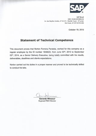 SAP - Statement of Technical Competencies