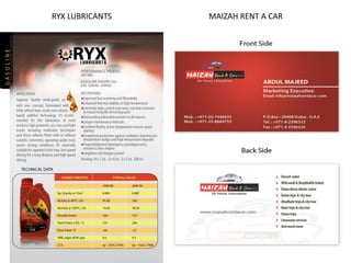 RYX LUBRICANTS MAIZAH RENT A CAR
 