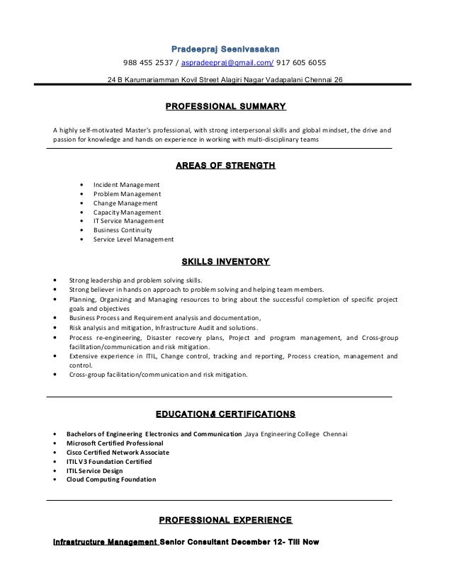resume pradeepraj problem management resumes