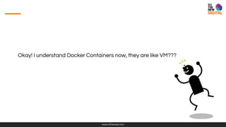 www.tothenew.com
Okay! I understand Docker Containers now, they are like VM???
 