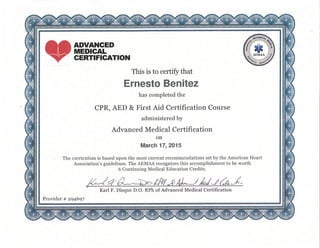 CPR AED First Aid Certificate