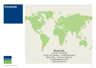 Contacts
23
Bunzl plc
+44 20 7725 5000
Frank van Zanten – Chief Executive
Brian May – Finance Director
investor@bunzl.com
www.bunzl.com
Business Case May 2016
 