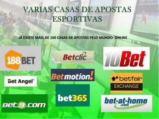JÁ EXISTE MAIS DE 100 CASAS DE APOSTAS PELO MUNDO ONLINE
 