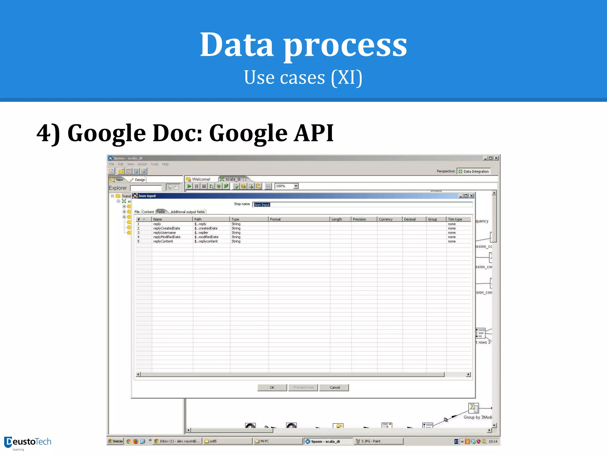 Data process
Use cases (XI)
4) Google Doc: Google API
 