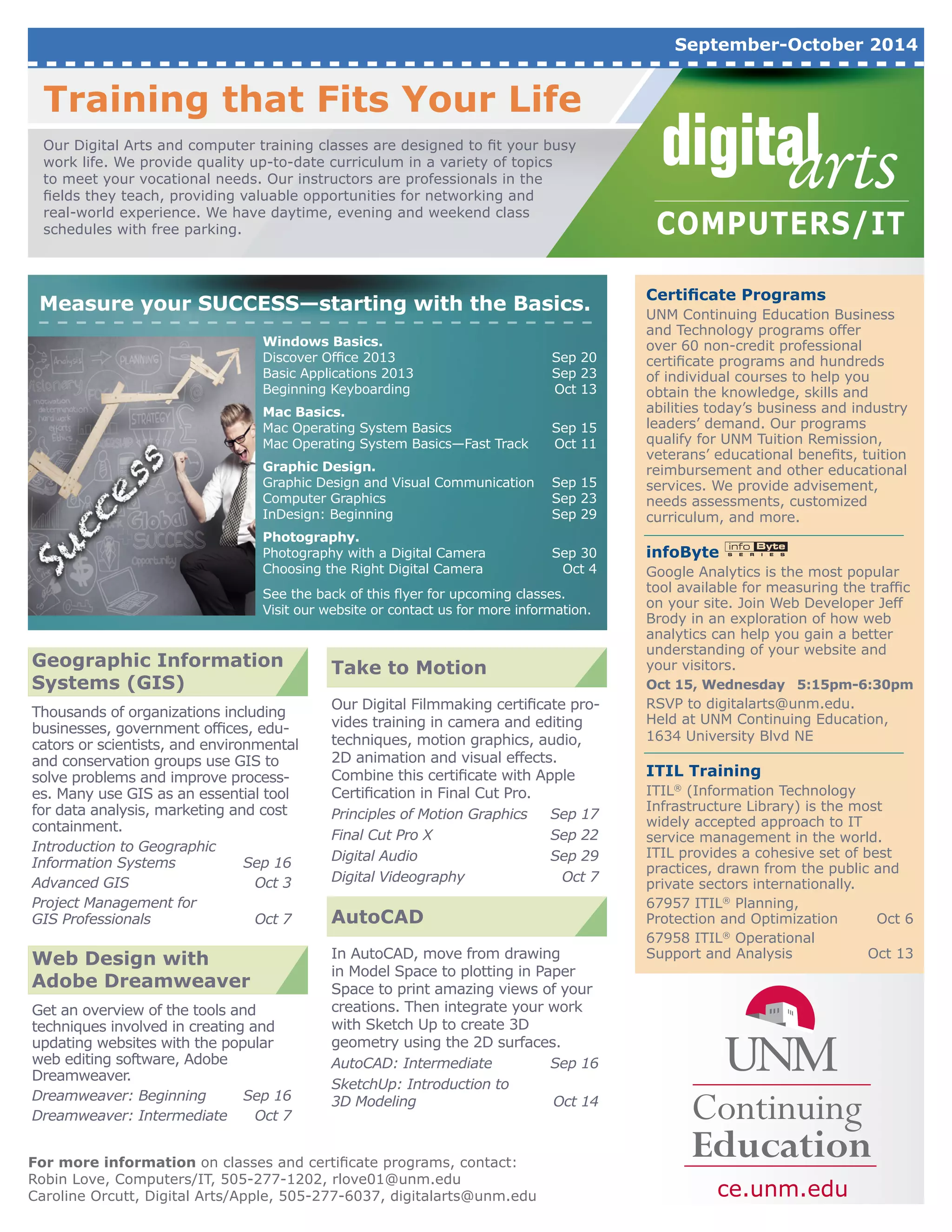 Digital Arts & IT Classes for SeptemberOctober UNMCE PDF