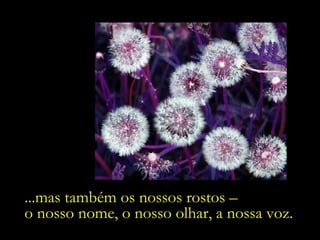 ...mas também os nossos rostos –  o nosso nome, o nosso olhar, a nossa voz. 