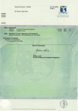 Ruben Bock University of Melbourne Academic Transcript | PDF