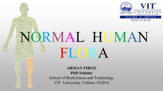 ARMAN FIROZ
PhD Scholar
School of BioSciences and Technology
VIT University, Vellore- 632014
NORMAL HUMAN
FLORA
 