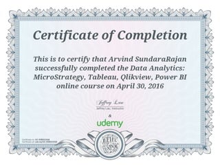 Arvind sundararajan - Analytics certification