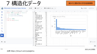 7 構造化データ
出典 https://tinyurl.com/yzeqjbmu
描かれた題材別の浮世絵画像数
2021/4/22現在
 
