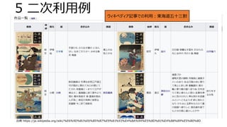 5 二次利用例
出典 https://ja.wikipedia.org/wiki/%E6%9D%B1%E6%B5%B7%E9%81%93%E4%BA%94%E5%8D%81%E4%B8%89%E5%B0%8D
ウィキペディア記事での利用：東海道五十三對
 