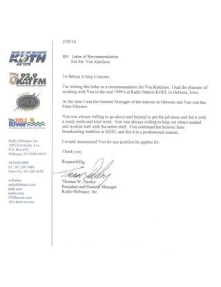 Tom Parsley Letter of Recommendation