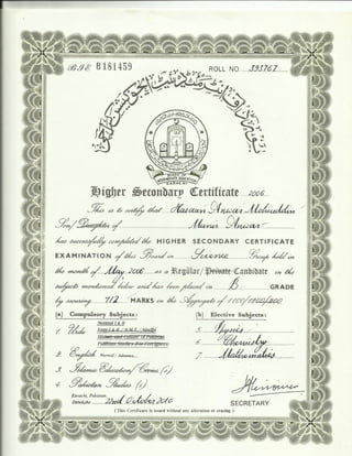 HSC Certificate