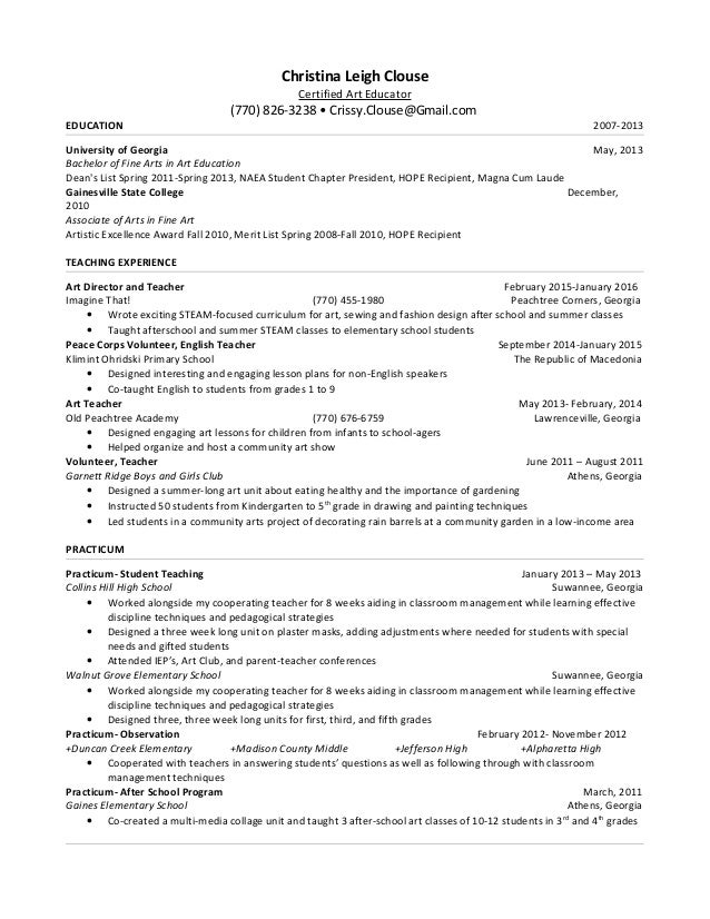 clouse resume art education art educator resumes