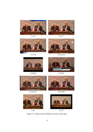 (a) AP (b) CT1
(c) CT24 (d) Euronews
(e) Flipped (f) GMA
(g) Horosho (h) MS NBC
(i) RT (j) TYT
Figure 2.7: Frames from 10 different versions of the video.
17
 