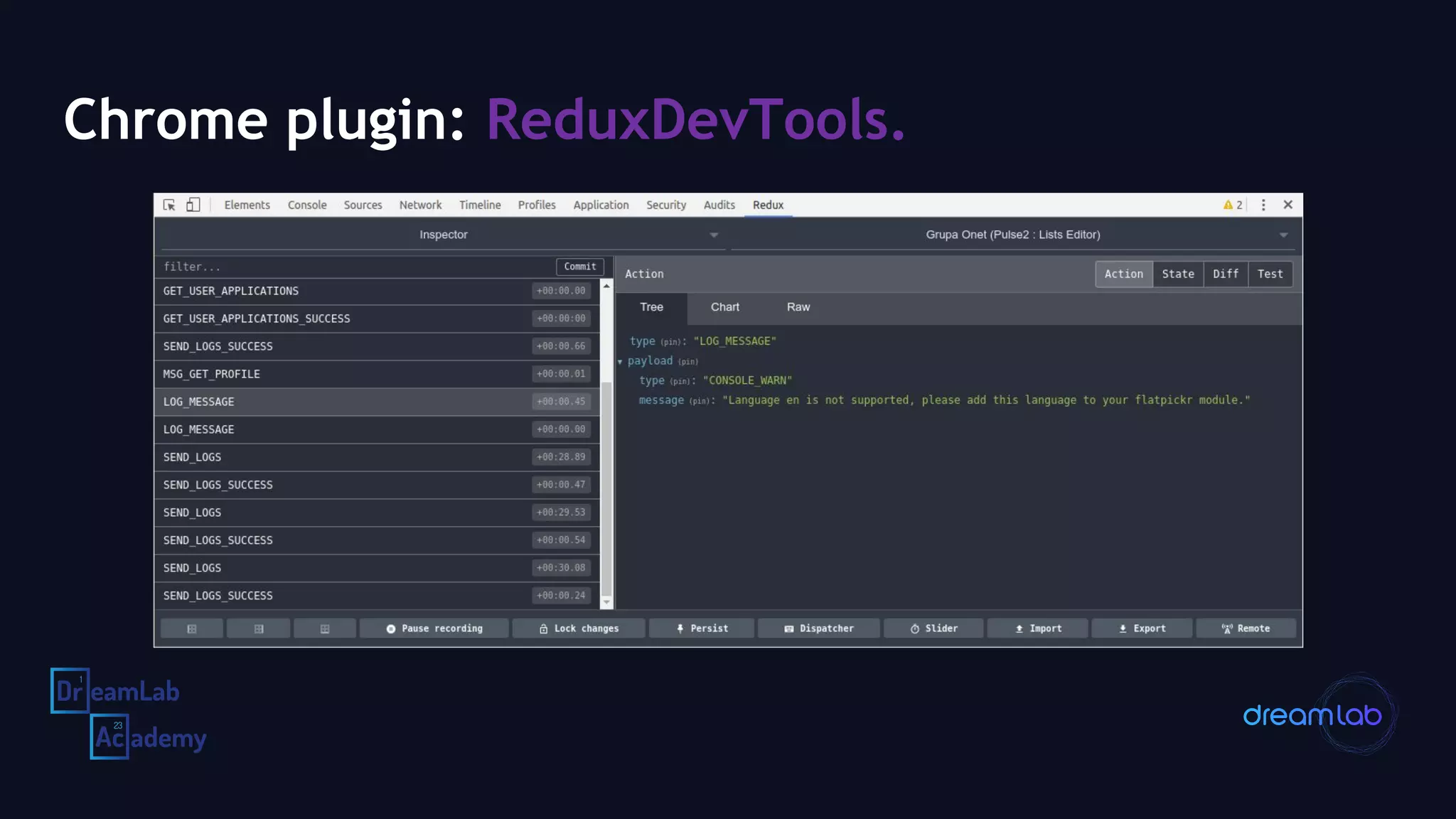 Chrome plugin: ReduxDevTools.
 