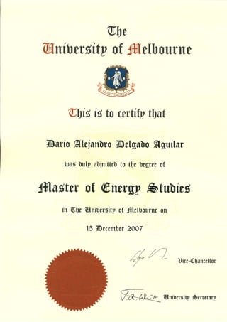 Master Certificate University of Melbourne