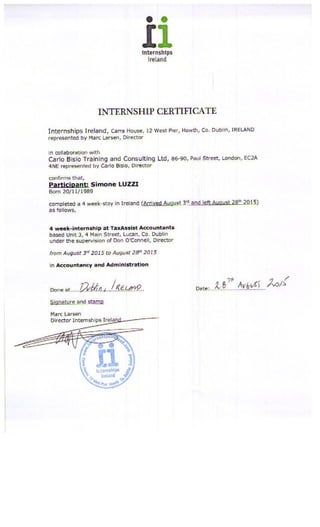 Simone LUZZI - Internship Certificate 2015