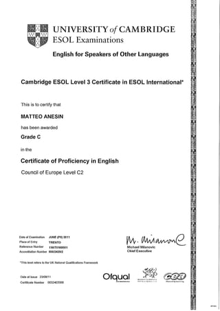 University of Cambridge Certificate of Proficiency in English