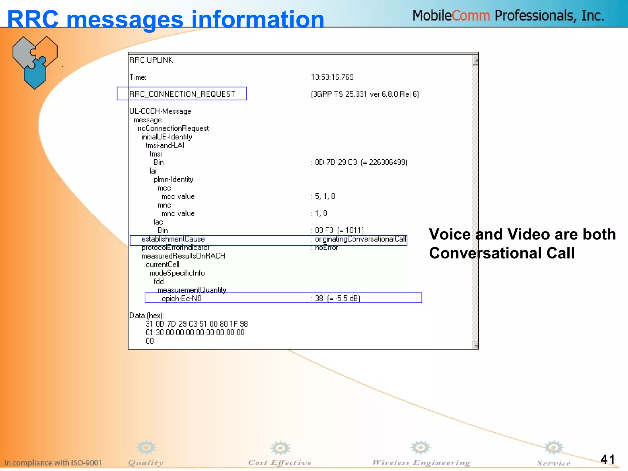 41
RRC messages information
Voice and Video are both
Conversational Call
 