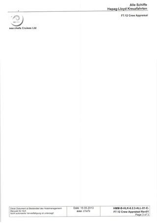 Seachefs Crew Appraisal