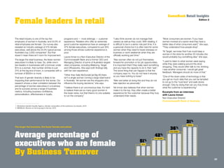 Female leaders in retail
CommBank Retail Insights
Edition 2
The retail industry is one of the top five
employers of women ...