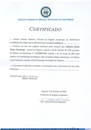 Certificado Pos-Graduacao Gestao de Projectos