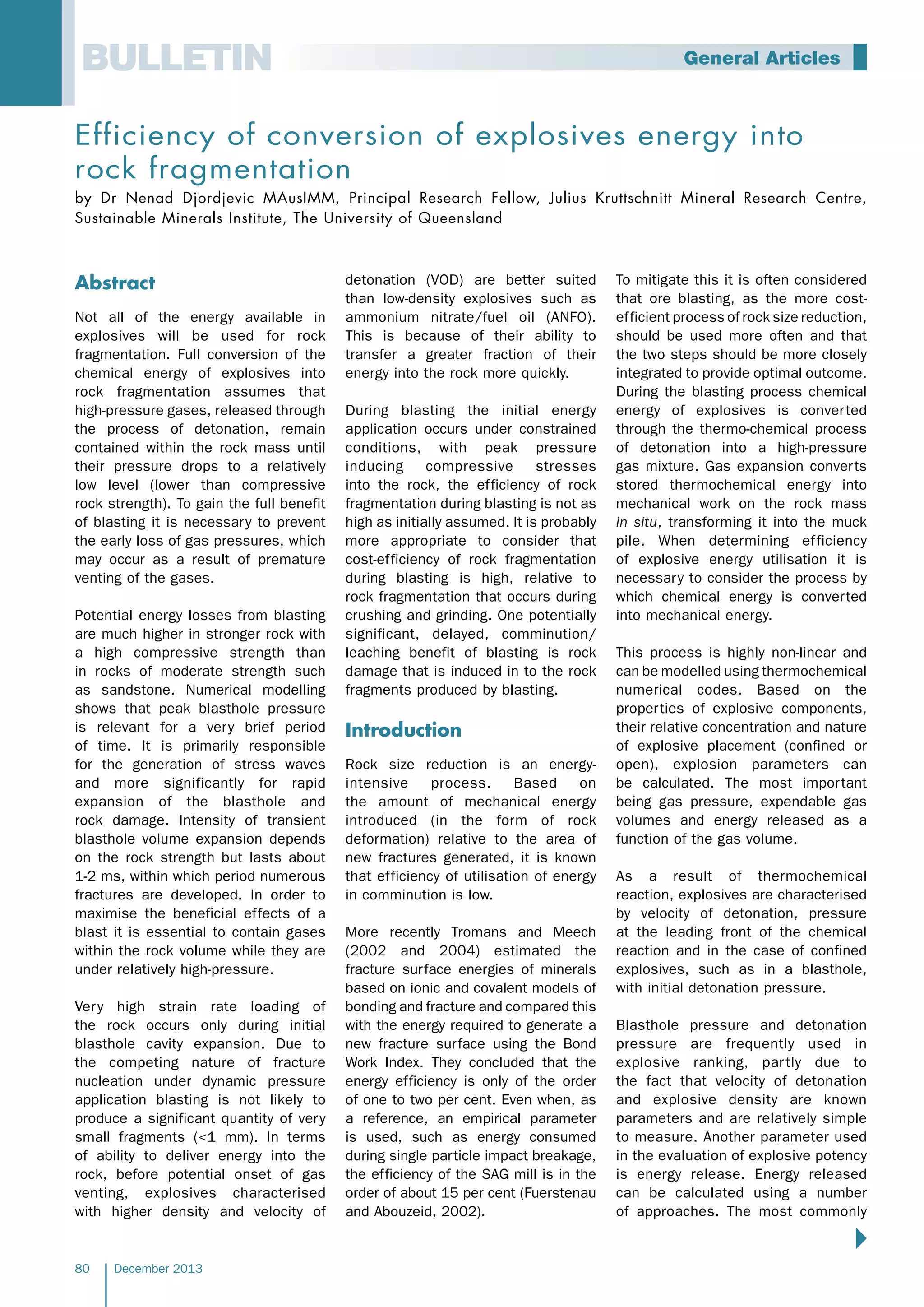 Efficiency of explosive rock fragmentation | PDF