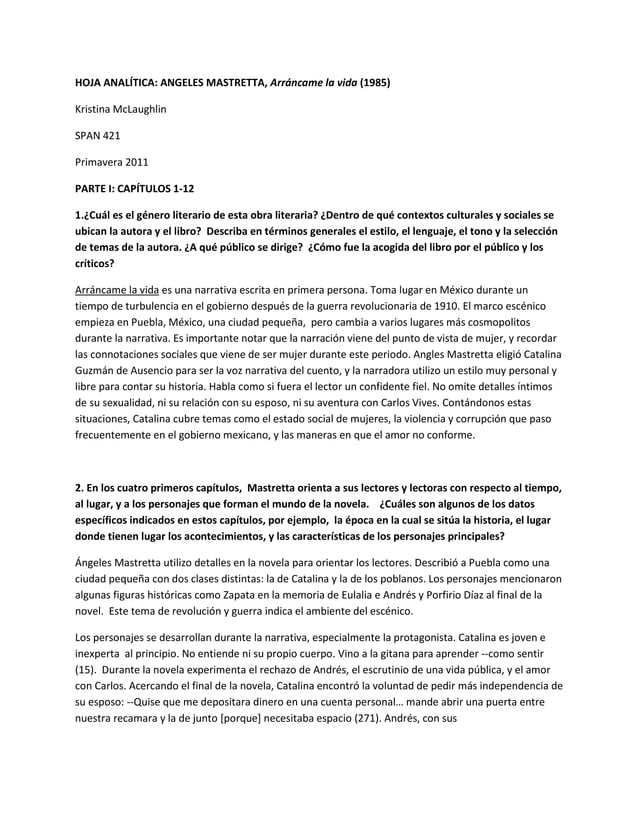 HOJA ANALÍTICA arrancame la vida PDF