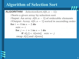 6
Algorithm of Selection Sort
 
