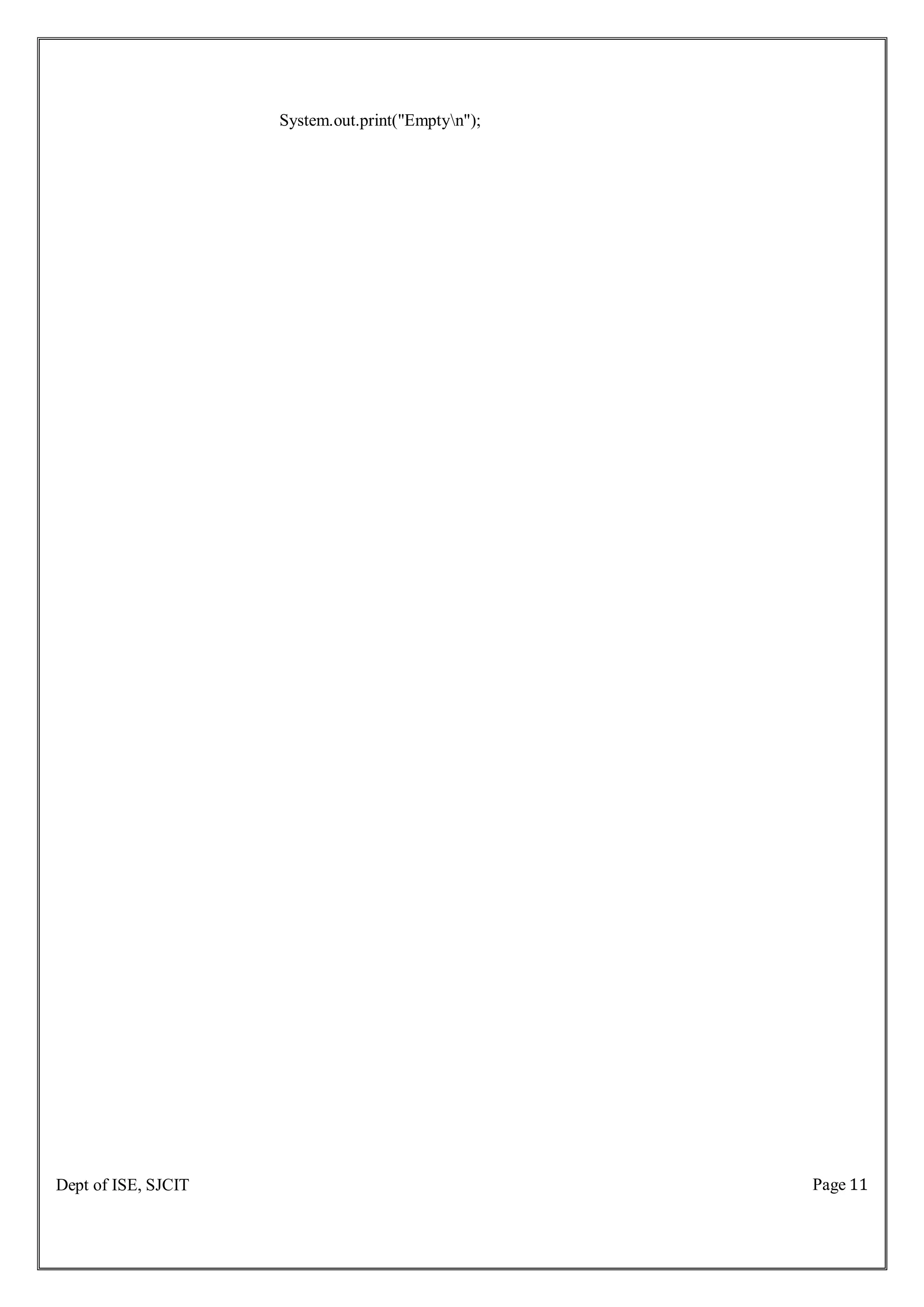 Page 11
Dept of ISE, SJCIT
System.out.print("Emptyn");
 