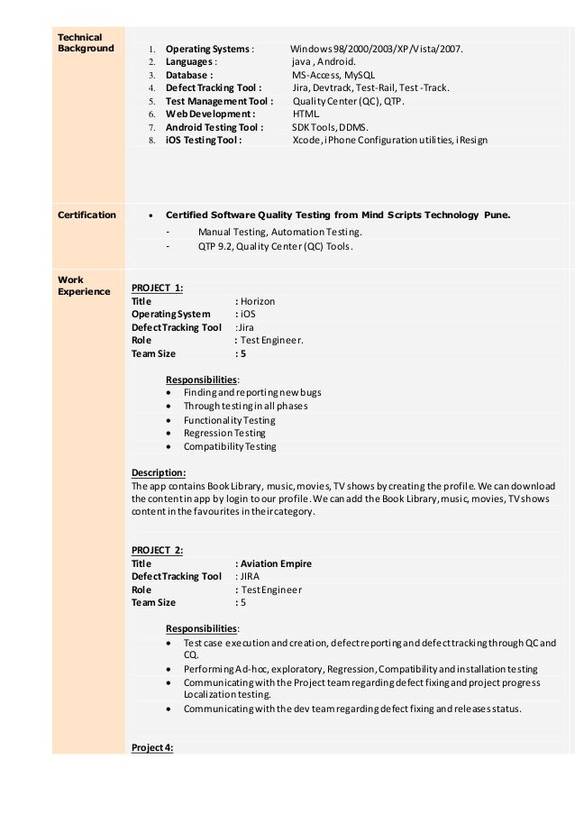 manual testing resume sample