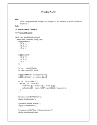 Comprehensive Java Programming: Matrix Operations, Sorting, Searching ...